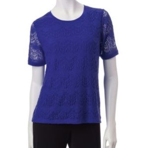 CATHY DANIEL'S royal blue lace short sleeve top